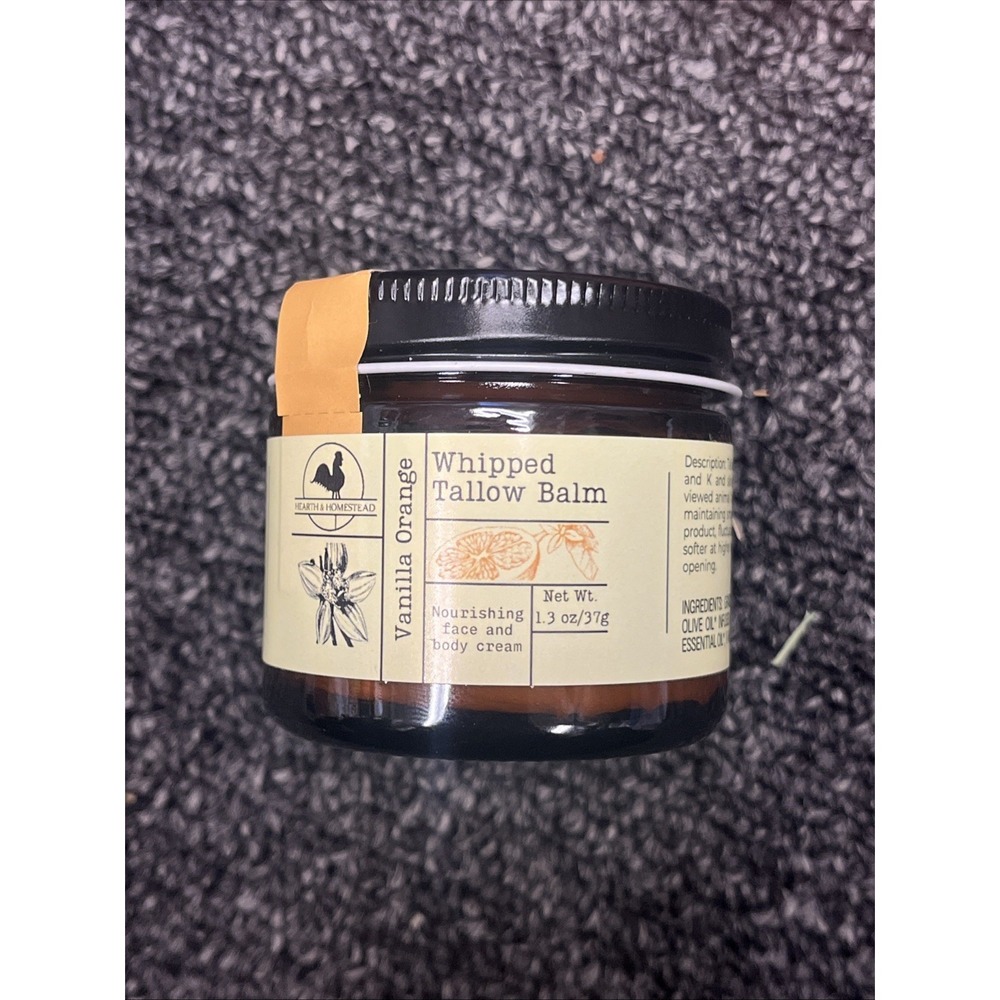 Hearth & Homestead Whipped Tallow Balm 1.3oz – Vanilla Orange, Organic Skin Care
